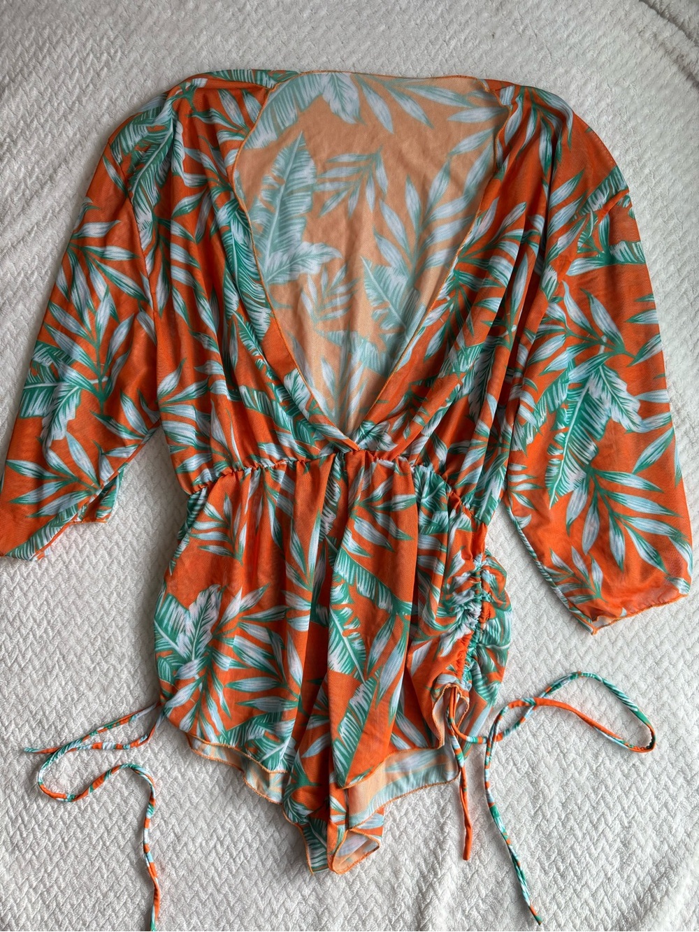 Women’s Orange Tropical Leaf Swim Coverup Romper